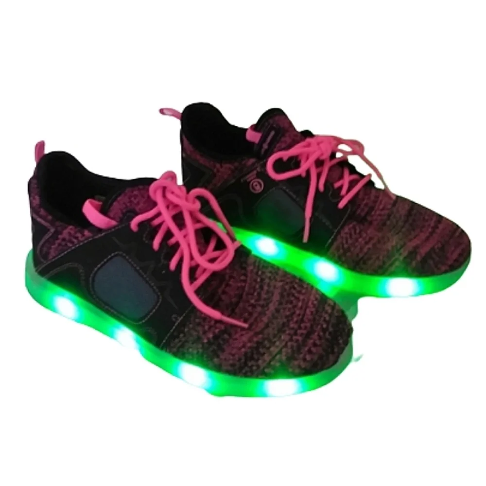 Flash Lights LED Light-Up Rechargeable Sneakers - Pink, Green, & Blue - Size 6
